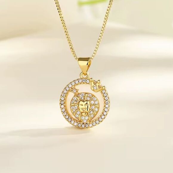 SALE 18k Stamped Gold Filled Leo Iridescent Horoscope Crystal Necklace - Picture 2 of 7